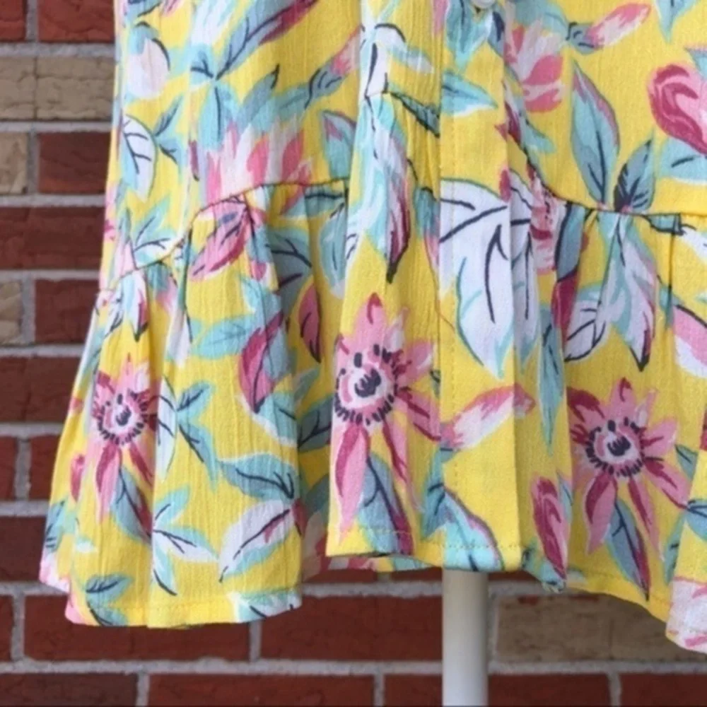 NWT LOFT Beach Floral Tassel Tie Button Down Sheer Yellow Pink Cover Up 🏖️